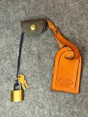 Bric's Leather Luggage Tag & Travel Lock Set Made in Italy Brown Leather